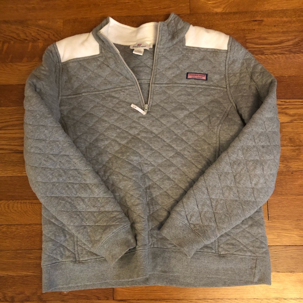 Vineyard Vines Gray and White Quarter ZIP